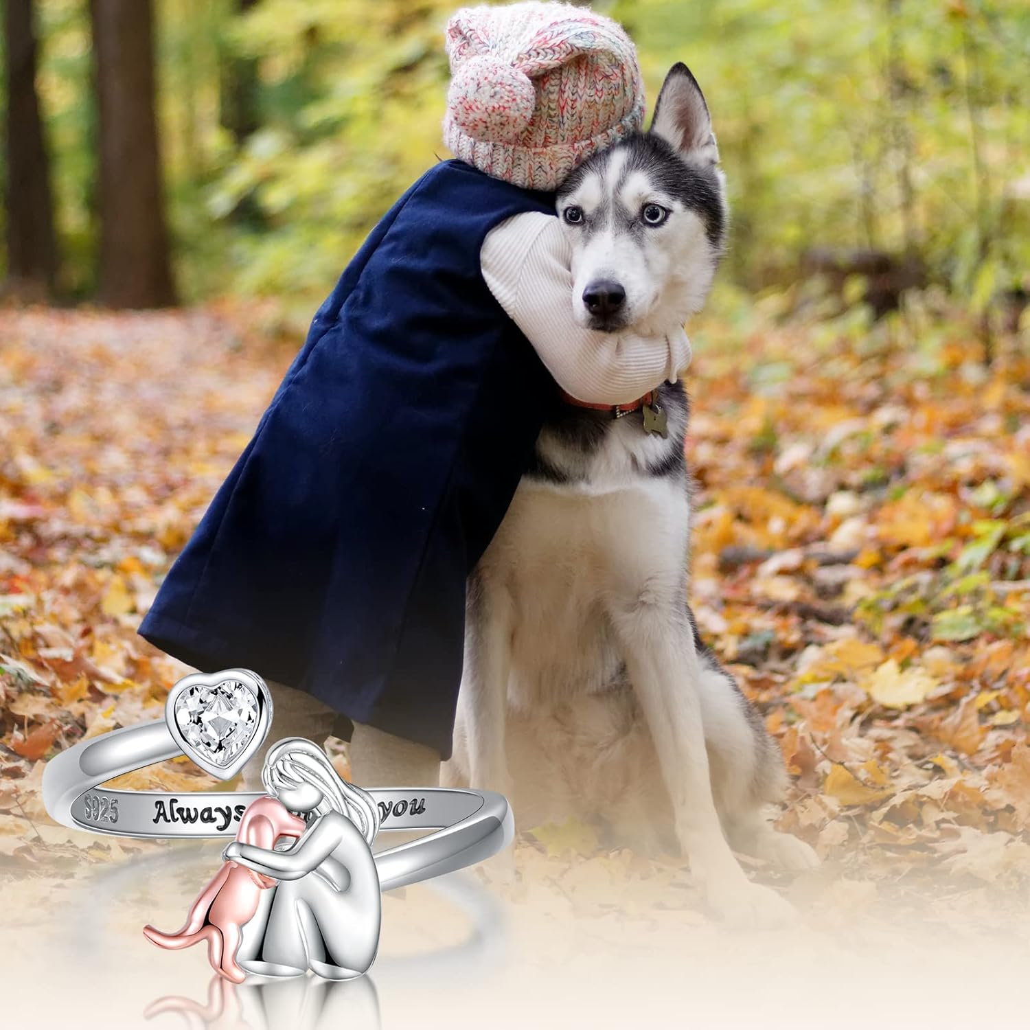 SilverPaw | Justerbar Hunde-Ring Altid i mit hjerte med Zirkonia-sten