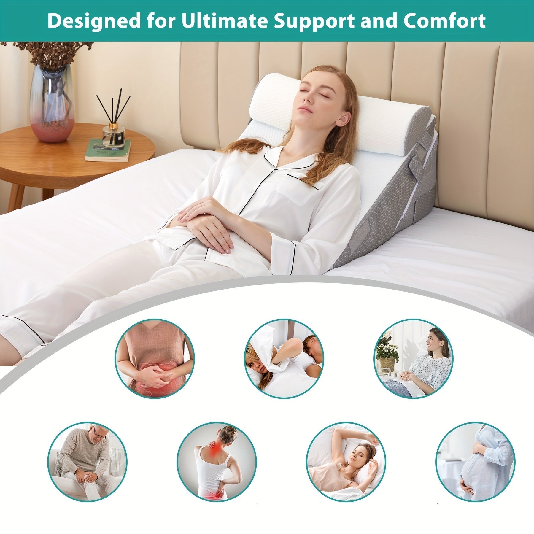 Justerbar kile ortopædisk pude RelaxPlus - Premium 7 i 1 memory foam støtte system