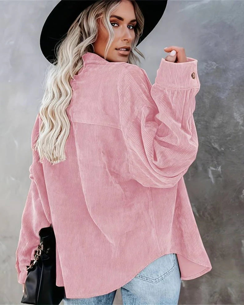 Ainsley Chemise Dame – Casual Vintage Skjorte i Blødt Kordfløjl med Brystlomme