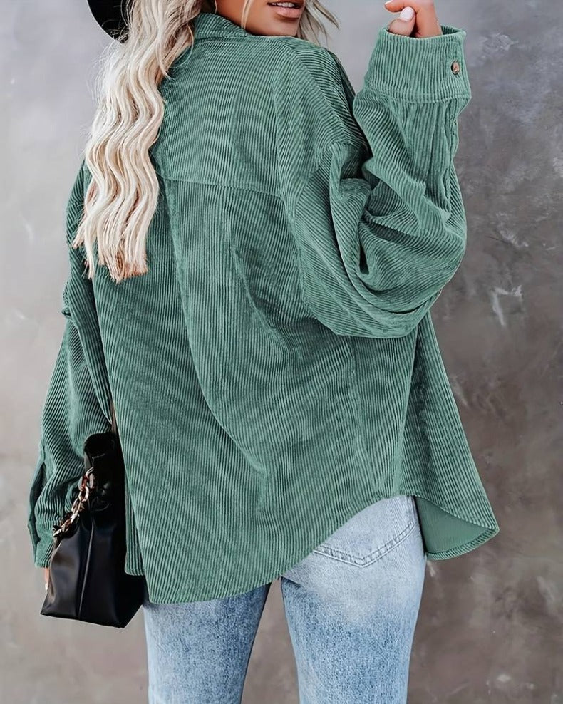 Ainsley Chemise Dame – Casual Vintage Skjorte i Blødt Kordfløjl med Brystlomme