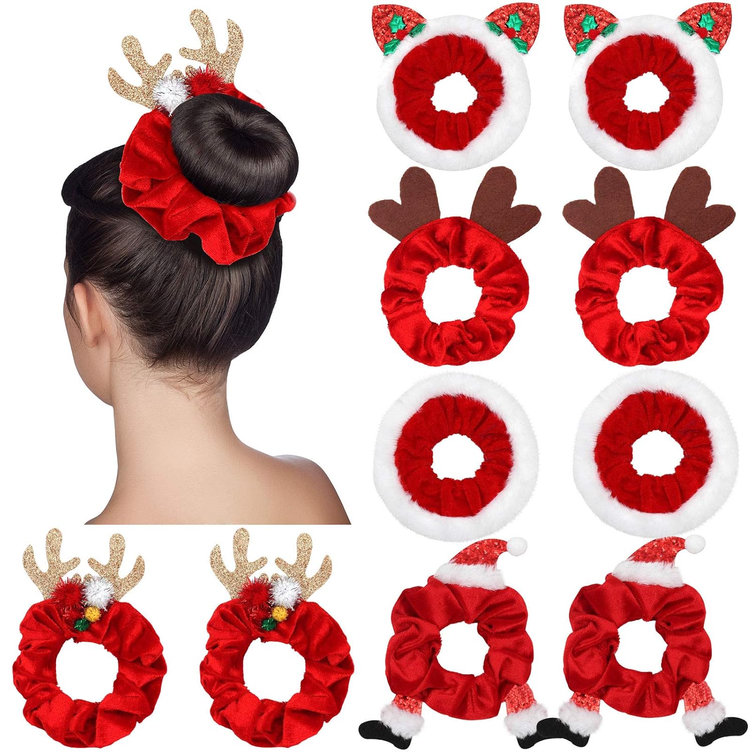 FløjlGlæde Jule Scrunchie Sæt – 10-Delers Hårtilbehør Kollektion