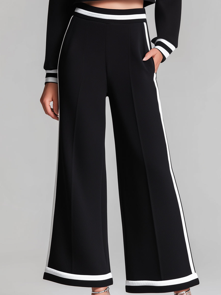 Sort Cropped Sweatshirt & Vidde Bukser Sæt