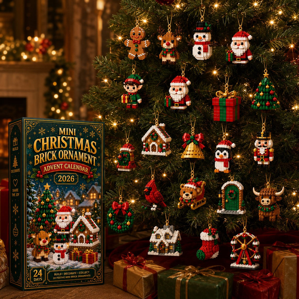 Jul Ornament Adventskalender – 24 Mini Byggsatser för Juldekoration