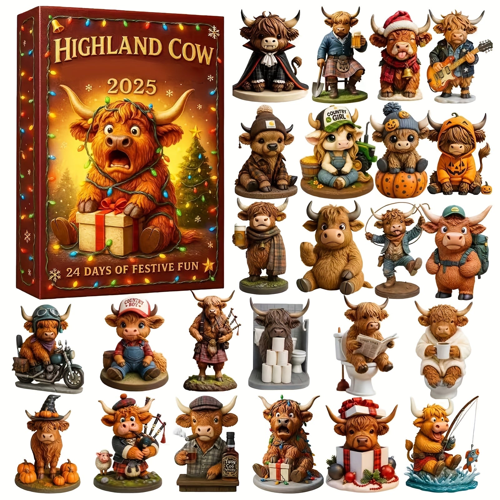 HighlandJoy | 3D Highland Cow Adventskalender 2025 Unikt juleoplevelse med 24 figurer