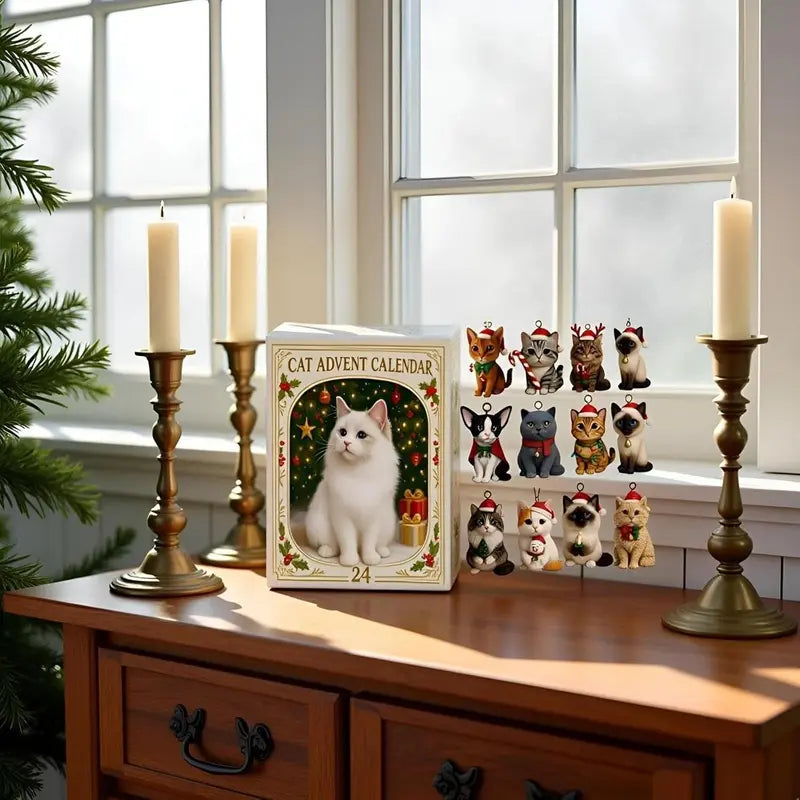 KattenKerst Adventskalender – 24 Festlige Akryl Kattefigurer til Juleglæde