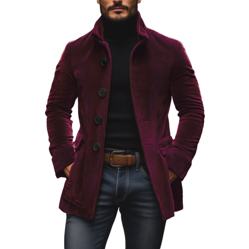 Emerson Herre Corduroy Velvet Frakke – Slim Fit med Stå-Op Krave & Elegante Lommer