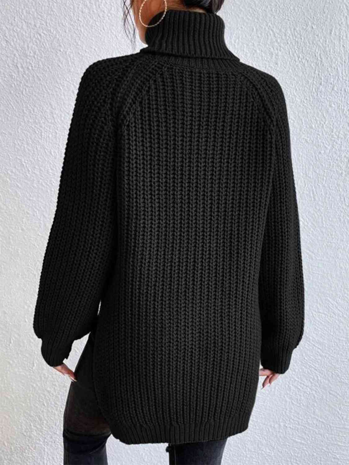 Angela Pull Kvinde – Ribbet Turtleneck Sweater med Chic Side Slids til Elegant Efterår/Vinter