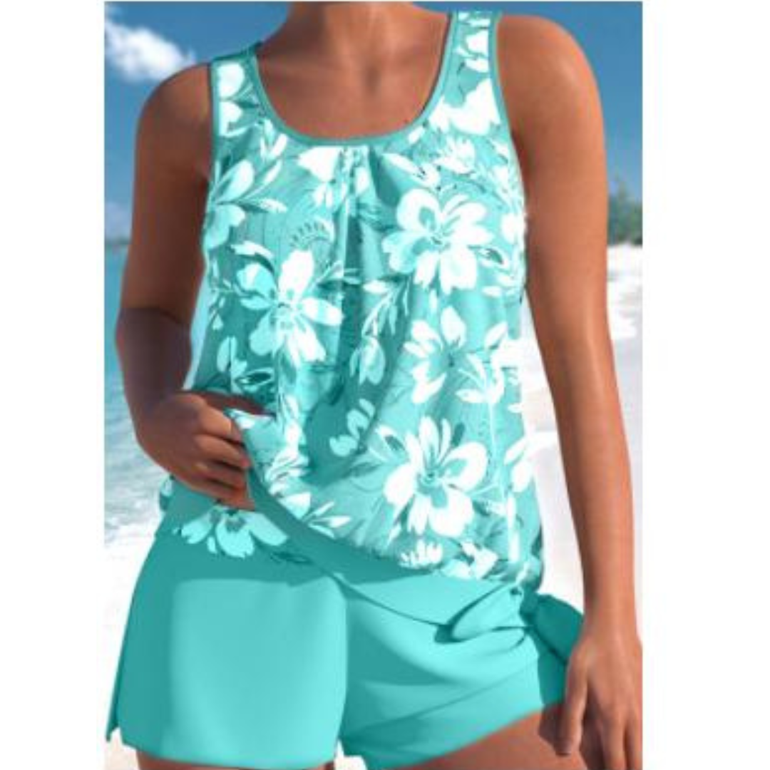 Adalina | To-farvet Tankini-sæt med Blomsterprint til Damer