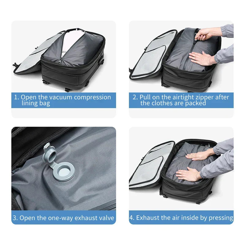 Anti-tyveri Vacuum Komprimering Rygsæk - 60L Udvidelig Airback Rygsæk med Åndbart Design