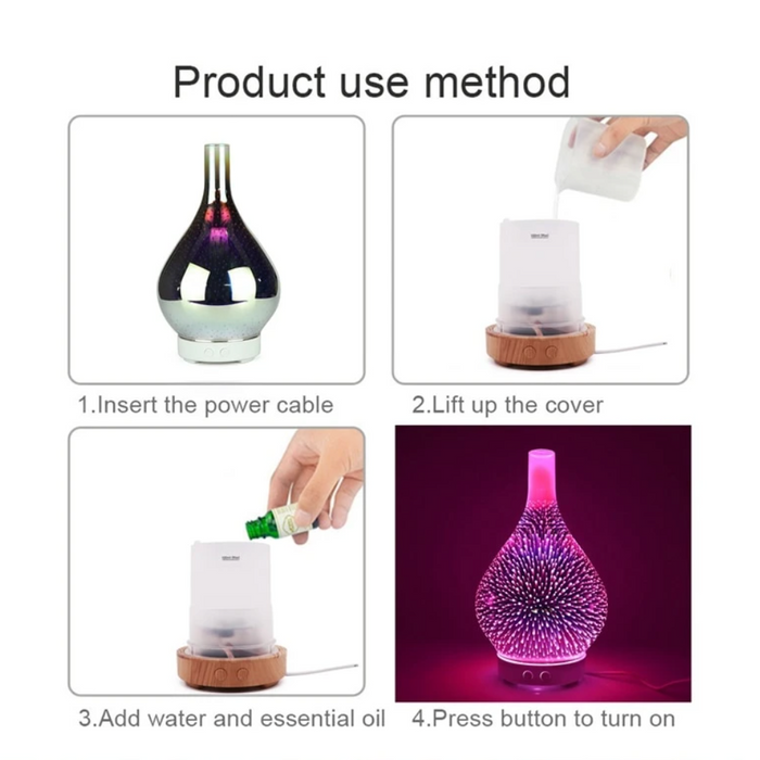 Aroma Diffuser i 3D Glas med LED Lys
