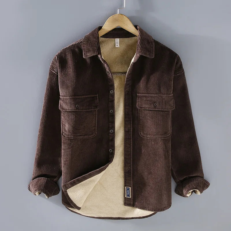 Emerson Corduroy Velvet Jakke Mænd – Varm Fleece Foring & Casual Stil