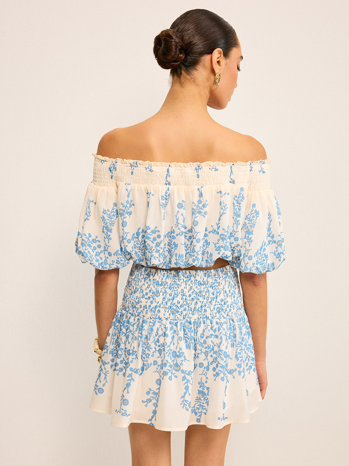 Blomster Off-Shoulder Crop Top og Cinching Skirt Sæt