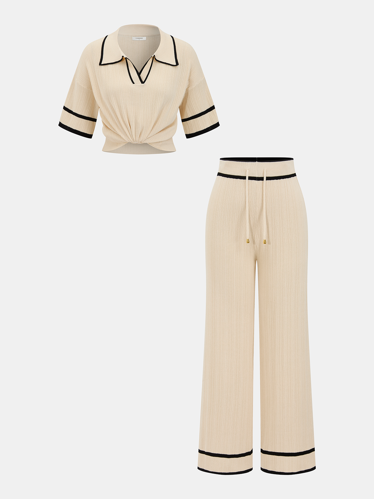Kontrast Trim Polo Top & Drawstring Bukser Sæt