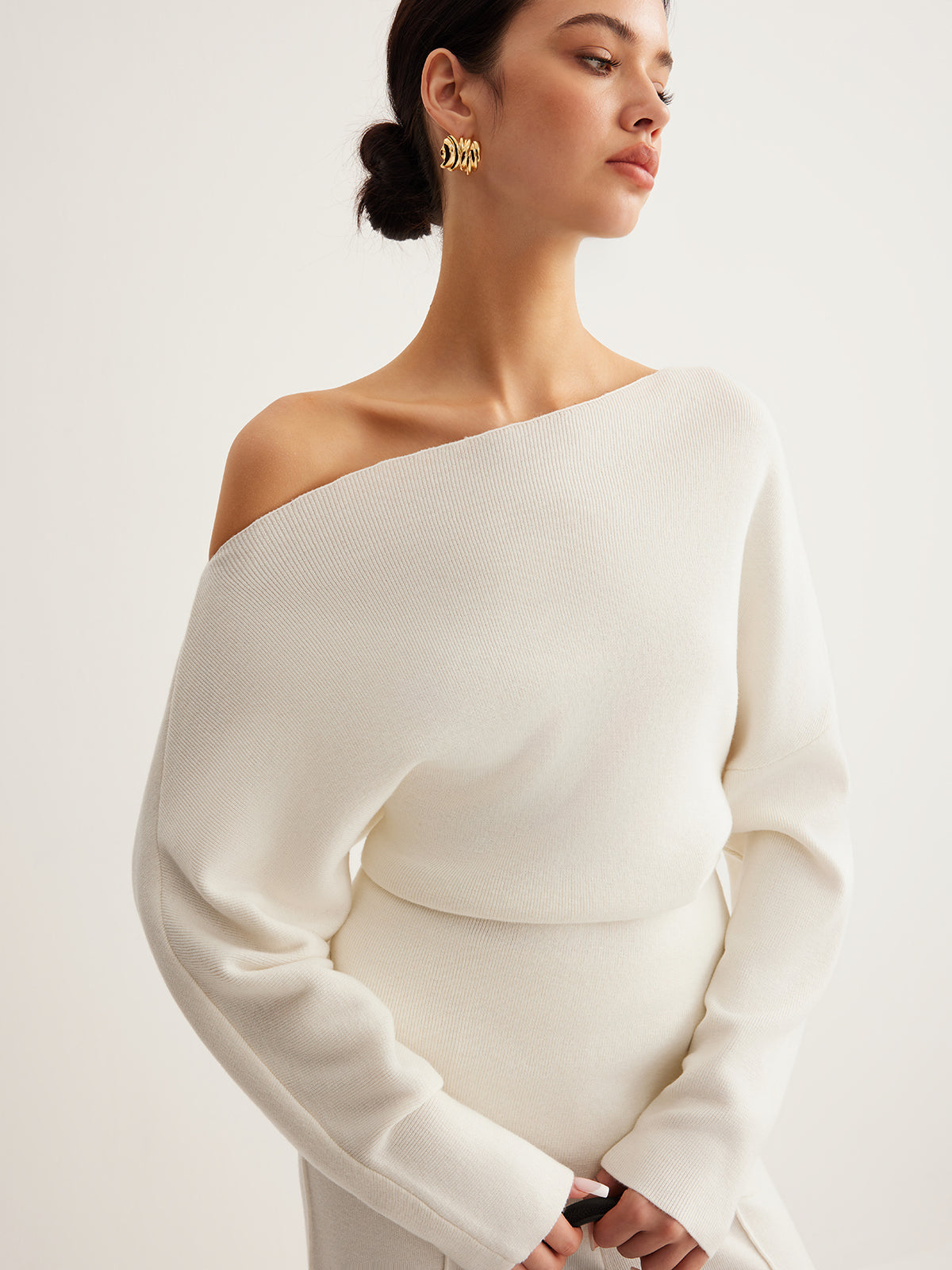 Uldblandet Asymmetrisk Sweater & Bukser med Vidde