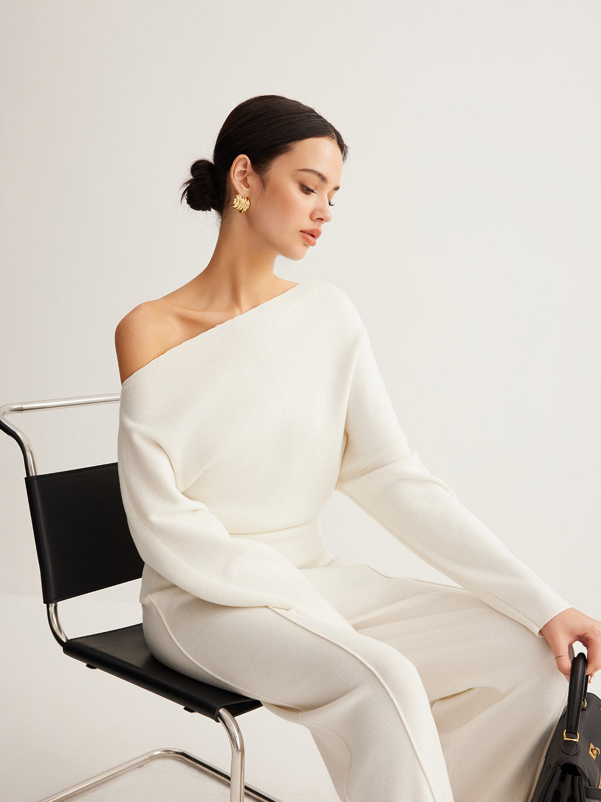 Uldblandet Asymmetrisk Sweater & Bukser med Vidde