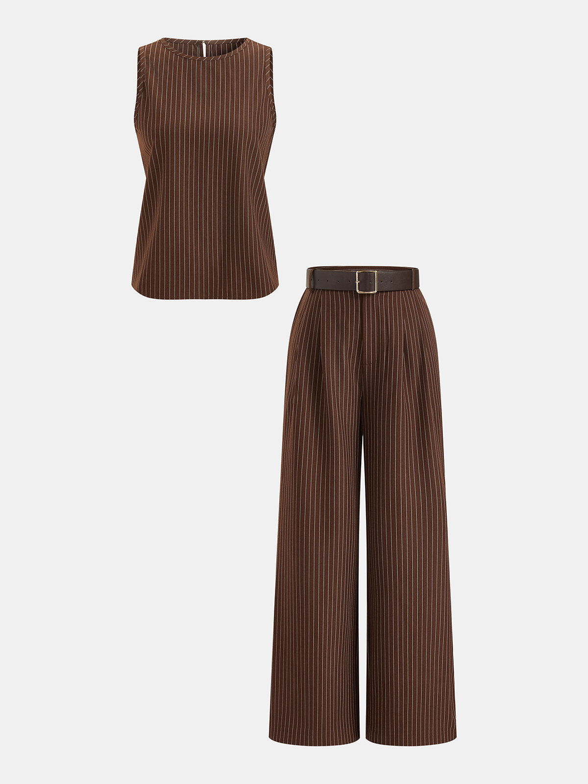 Pinstripe ærmeløs top og bukser sæt med bælte