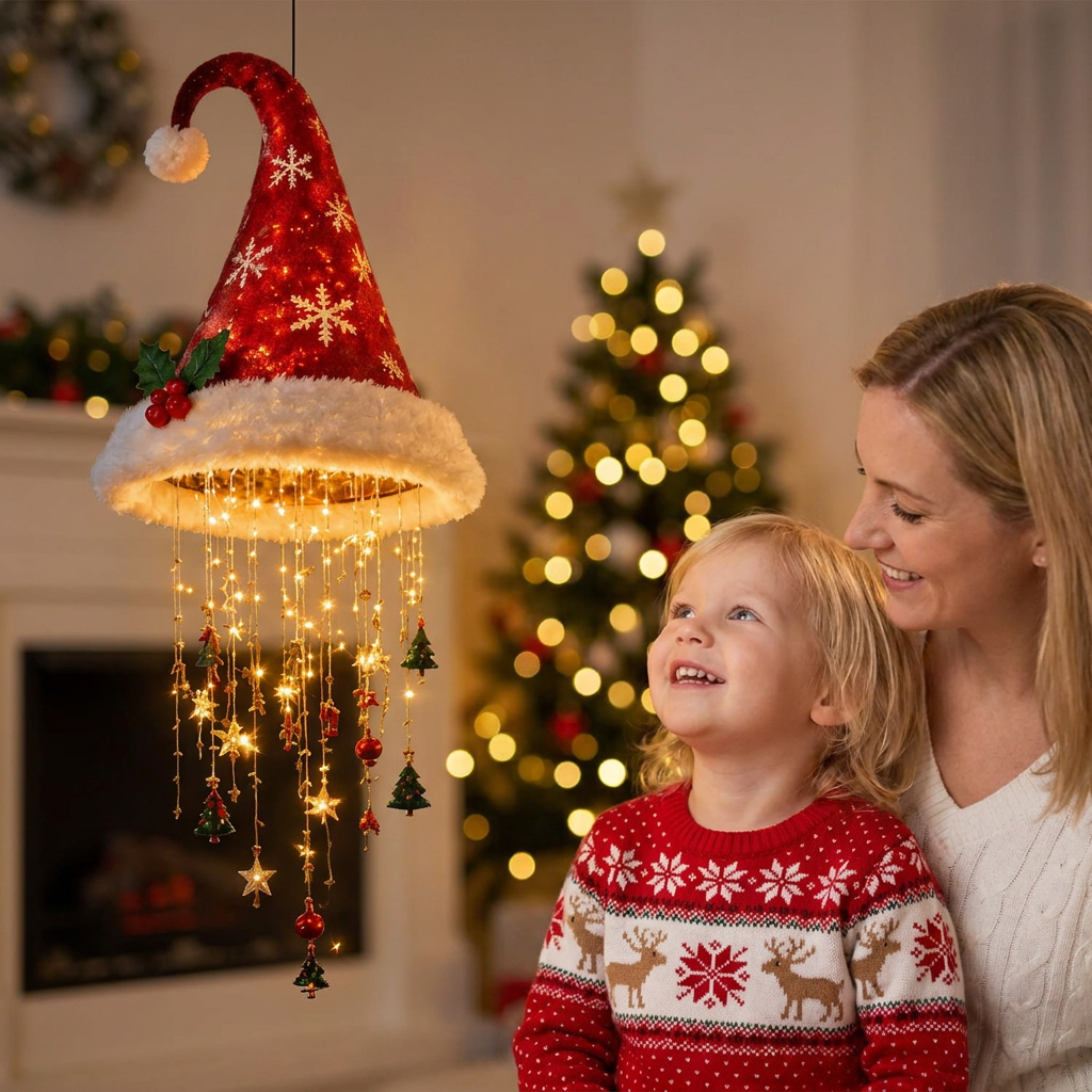Santa Hat with LED Lights - Festive Santa Hat with Lights