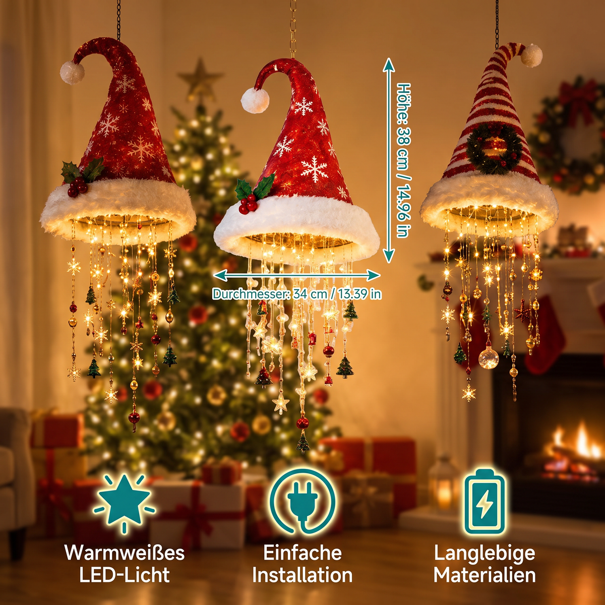 Santa Hat with LED Lights - Festive Santa Hat with Lights