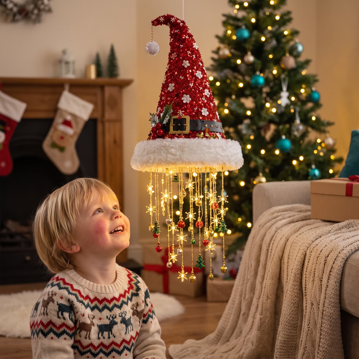 Santa Hat with LED Lights - Festive Santa Hat with Lights