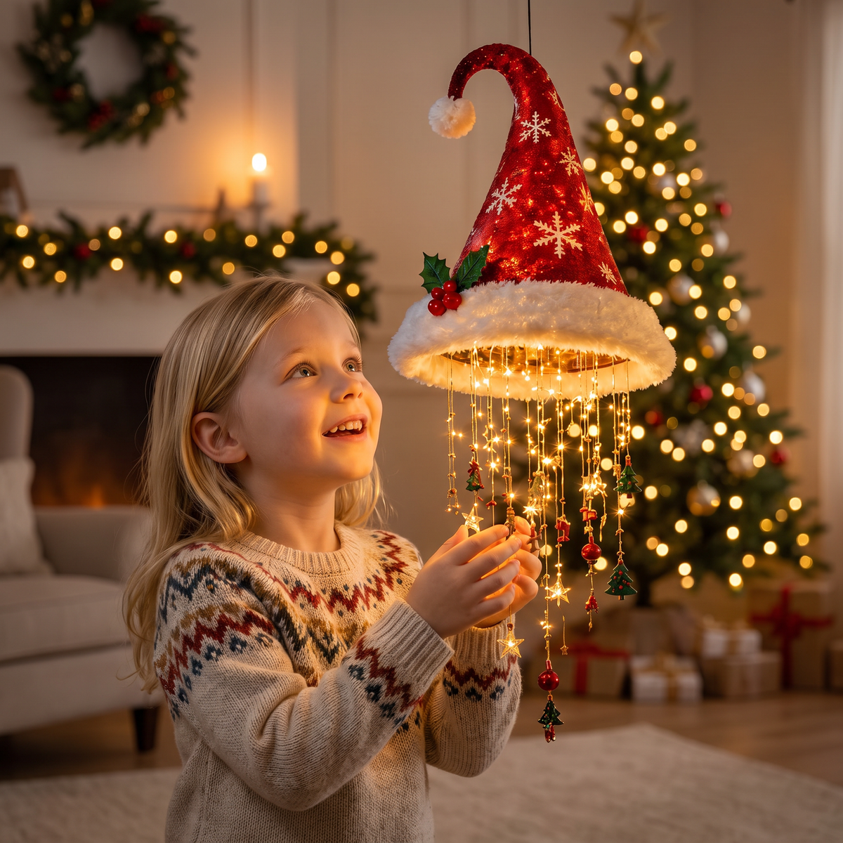 Santa Hat with LED Lights - Festive Santa Hat with Lights