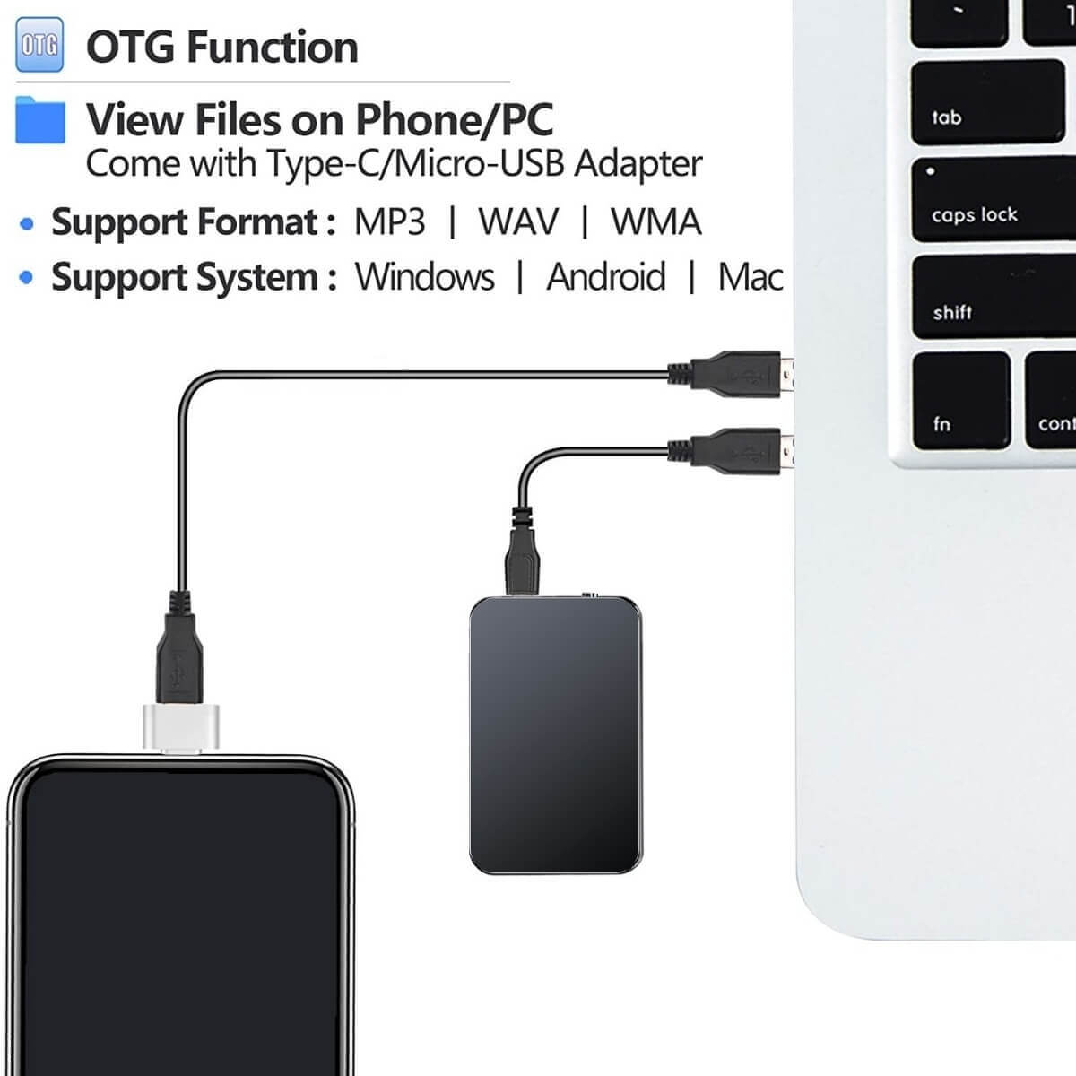 Bærbar Mini Stemmeoptager med 64GB Kapacitet