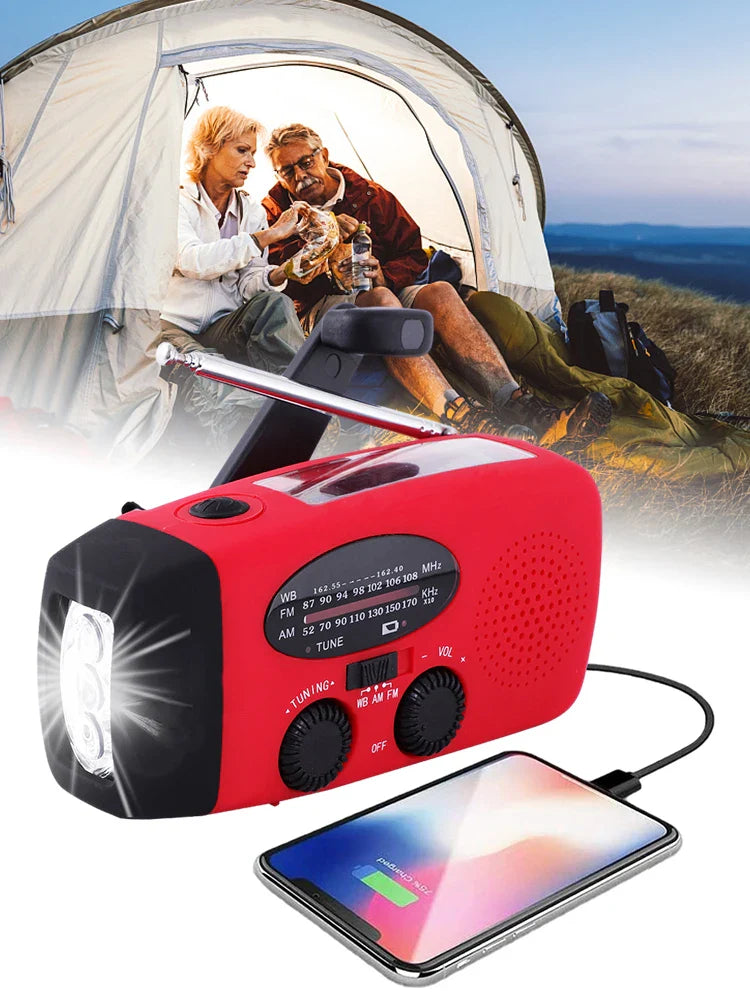 Bærbar Nødradio med LED Lommelygte og Powerbank