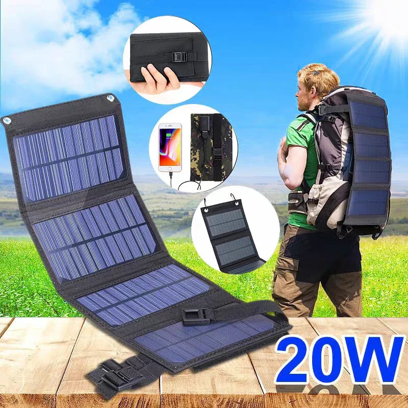Bærbar Solpanel Oplader 20W 50W 60W - Ideel Til Campingvogn Og Udendørs Aktiviteter