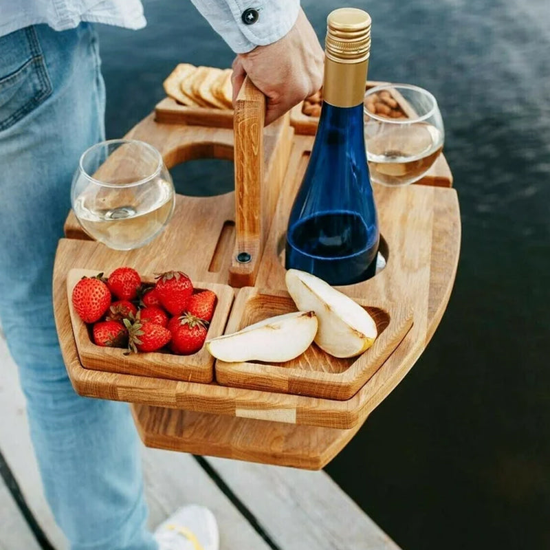 Bærbart Picnic Bord til Udendørs Brug Med Vinglas Holder