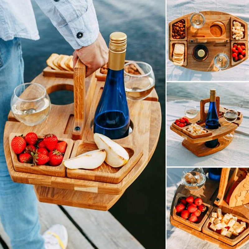 Bærbart Picnic Bord til Udendørs Brug Med Vinglas Holder