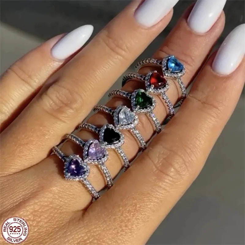 Betagende Dameforlovelsesring 925 Sterling Sølv Klassisk Hjerteformet Diamantring Minde Smykker Gave