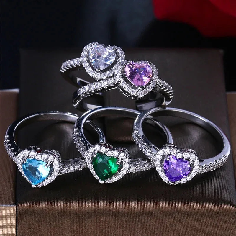 Betagende Dameforlovelsesring 925 Sterling Sølv Klassisk Hjerteformet Diamantring Minde Smykker Gave
