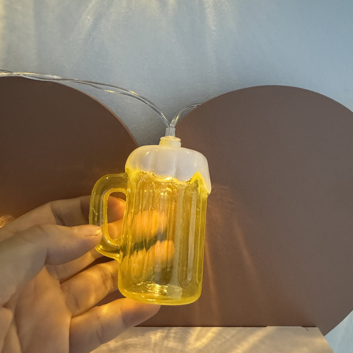Oktoberfest Beer Mug String Lights - 20 Warm White LED Bulbs, Battery-Powered