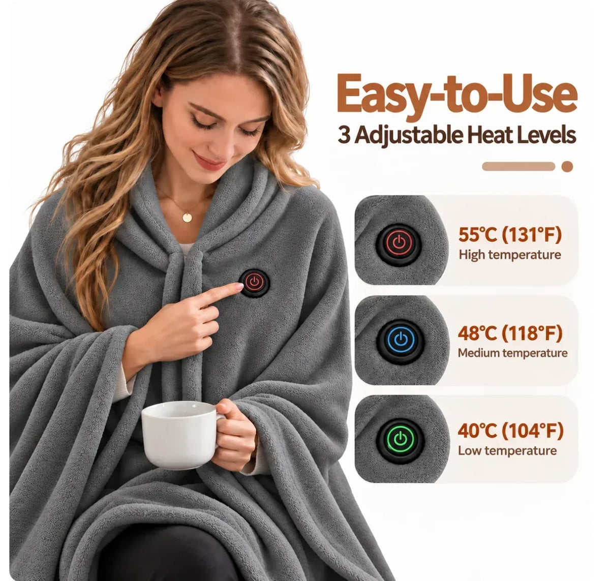 Elektriskt Värmd Filt Poncho – 3 Värmelägen