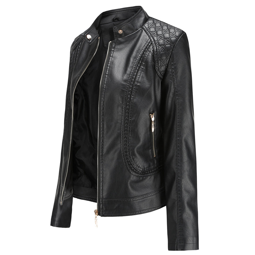 Janiyah Kvinders Læderjakke – Chic Ståkrave, Lynlåse & Elegant Moderne Stil