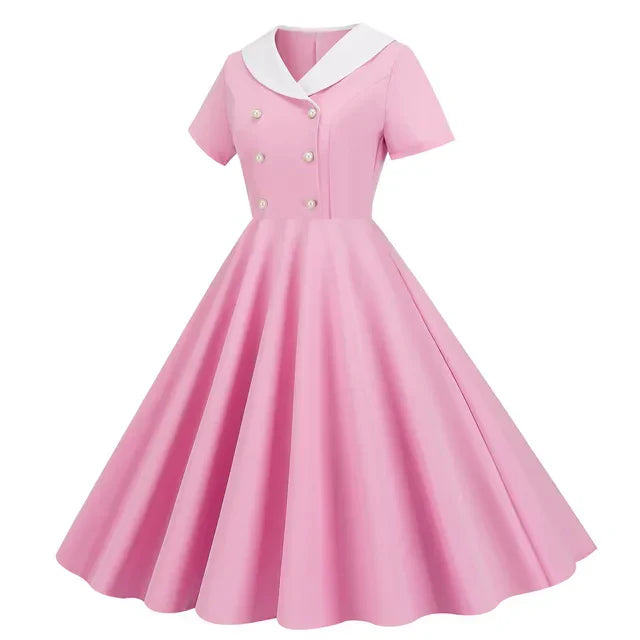 Blomsterpige Sommer Vintage Knap Stor Sving V-hals Kjole