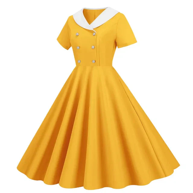 Blomsterpige Sommer Vintage Knap Stor Sving V-hals Kjole