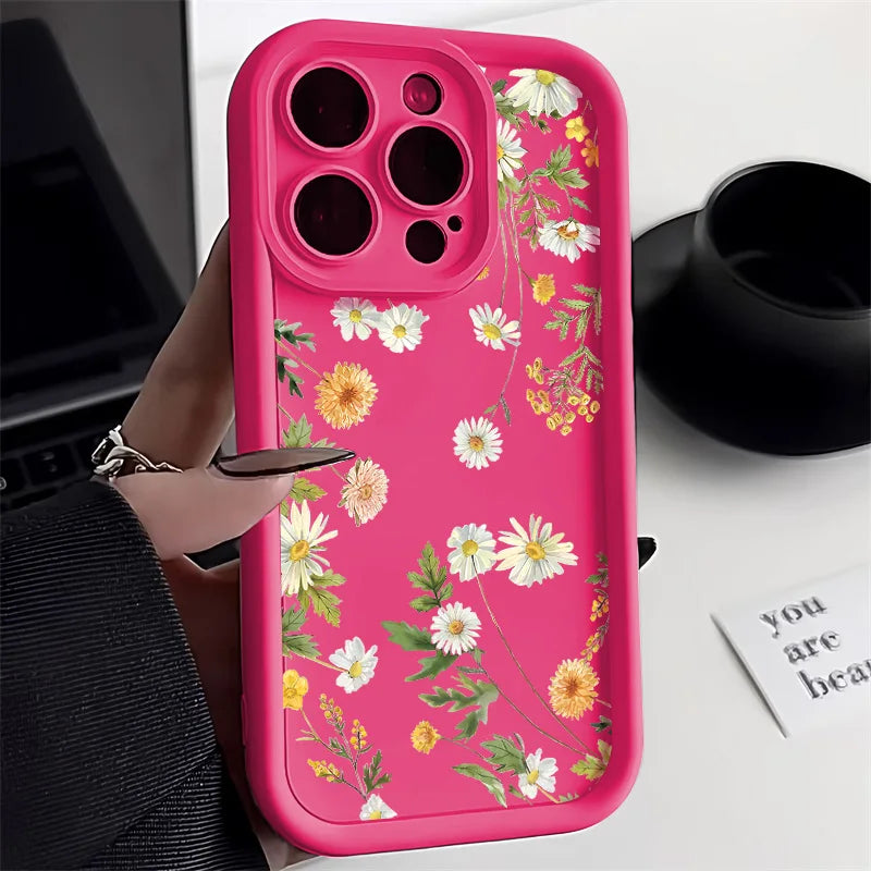 Blomster Telefoncover Til iPhone 13, 11, 12, 14, 15, 16, 17, 8, 7 Plus, XR, SEMed Stødsikker Design