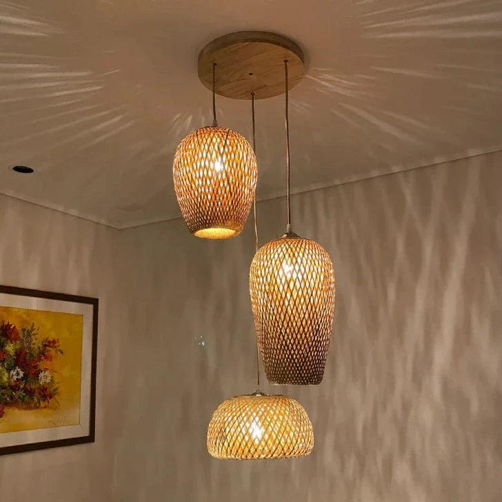 Boho Hængelampe i Rattan til Stue og Soveværelse