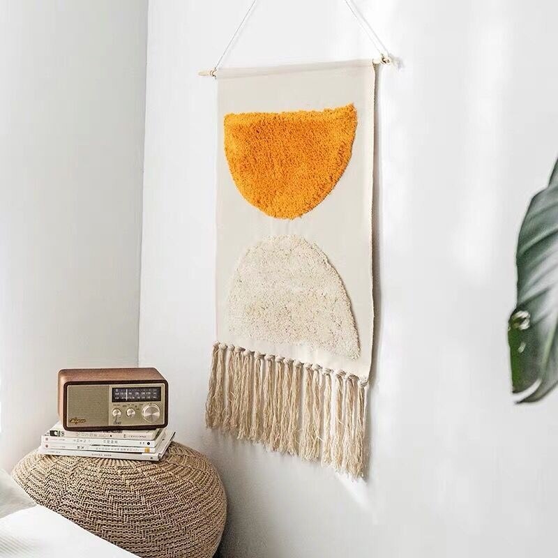 Boho Håndvævet Gobelin med Kvaster