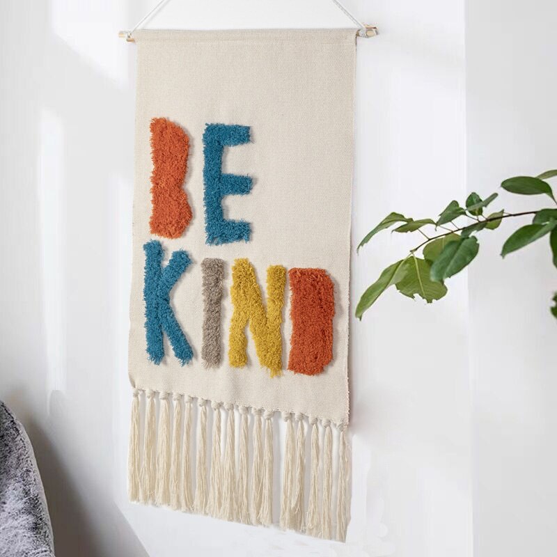 Boho Håndvævet Gobelin med Kvaster