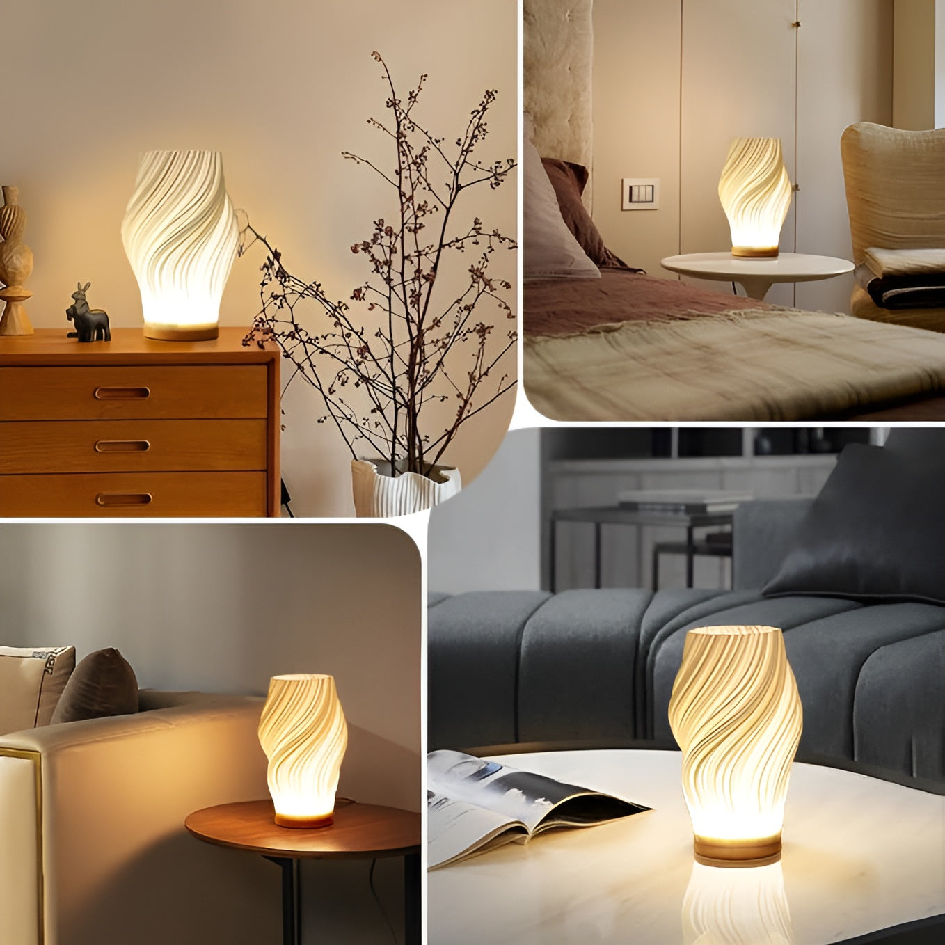 Bordlampe med 3D Bølgeeffekt til Stue og Soveværelse Moderne Design