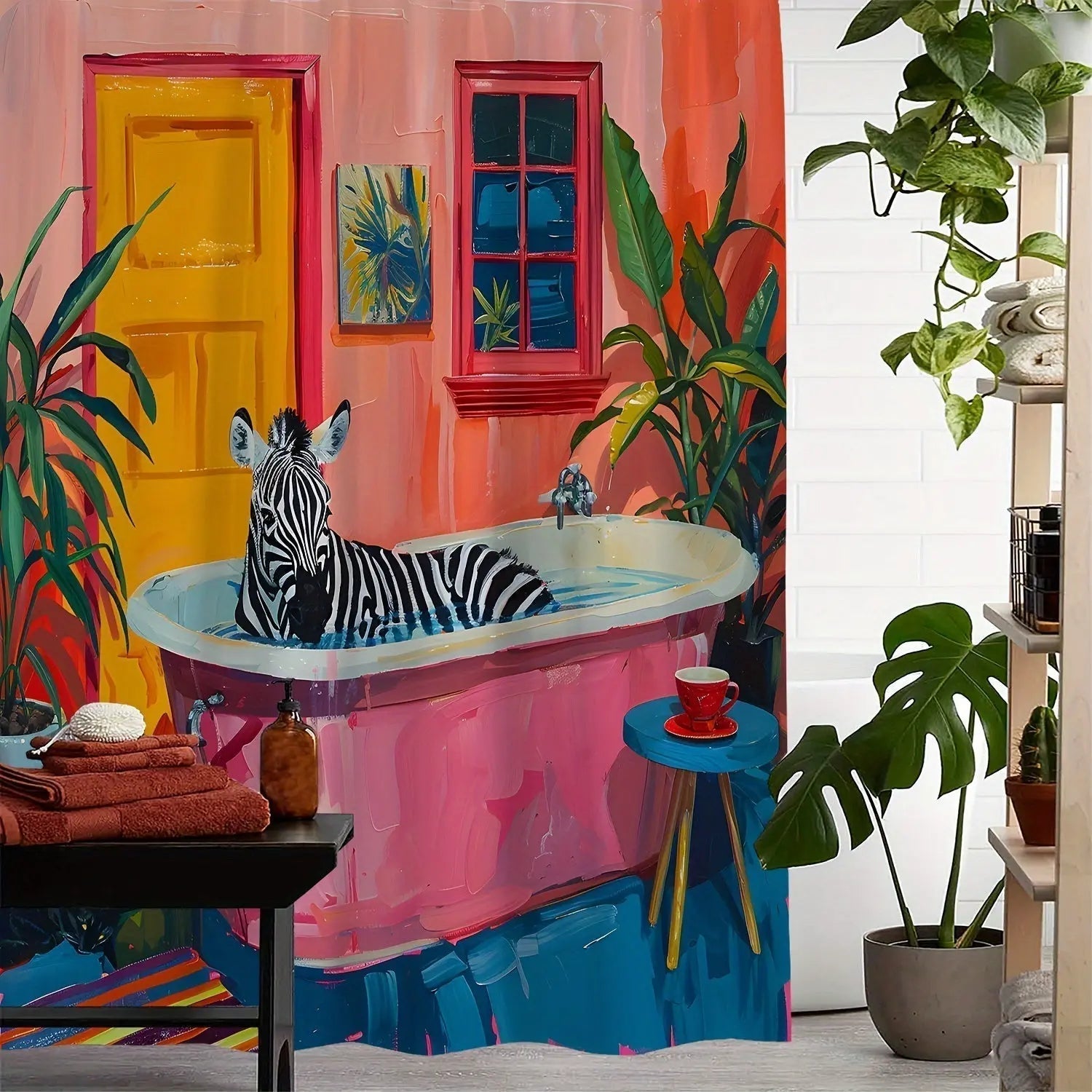 Bruseforhæng til Badeværelse med Tropisk Zebra Design