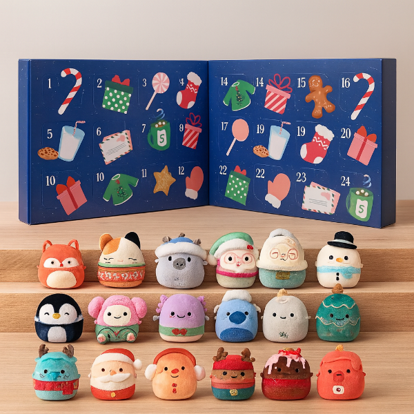 SquishJoy Ferie Overraskelsessæt | Festlig adventskalender fyldt med krammevenlige Squishmallows!