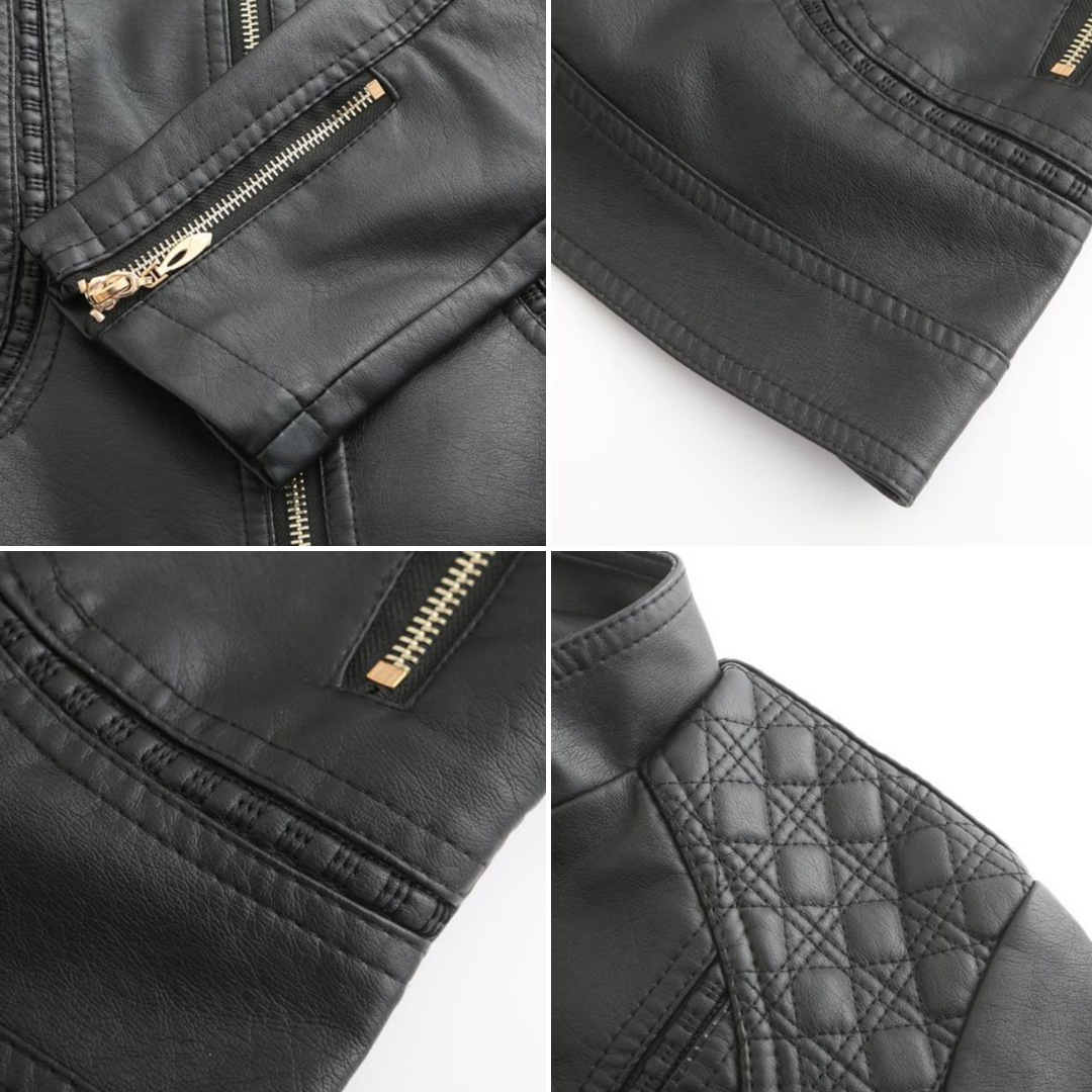 Janiyah Kvinders Læderjakke – Chic Ståkrave, Lynlåse & Elegant Moderne Stil