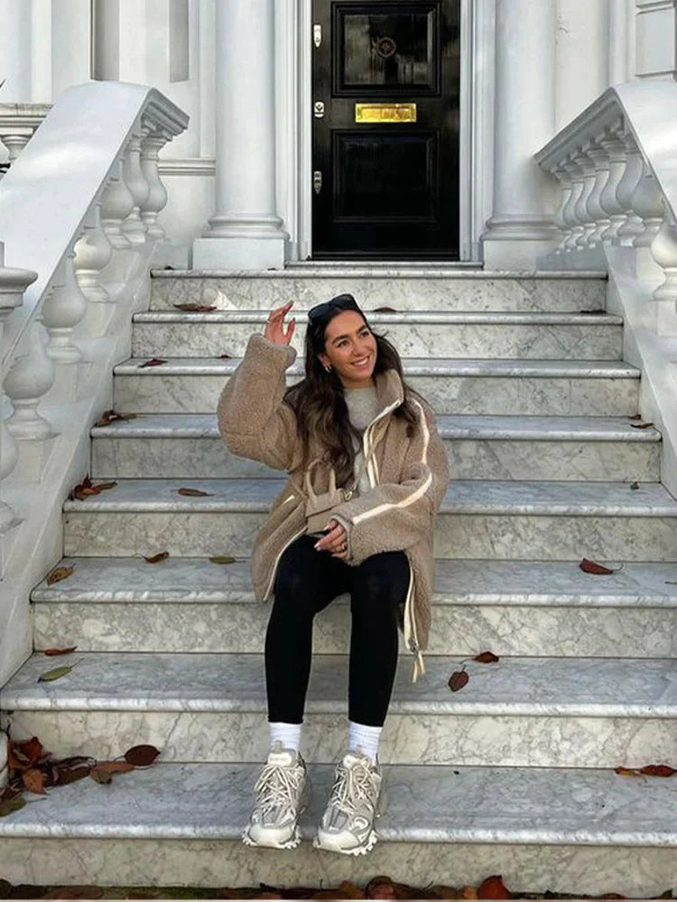 Kvinder Jacka Oversized Patchwork Design