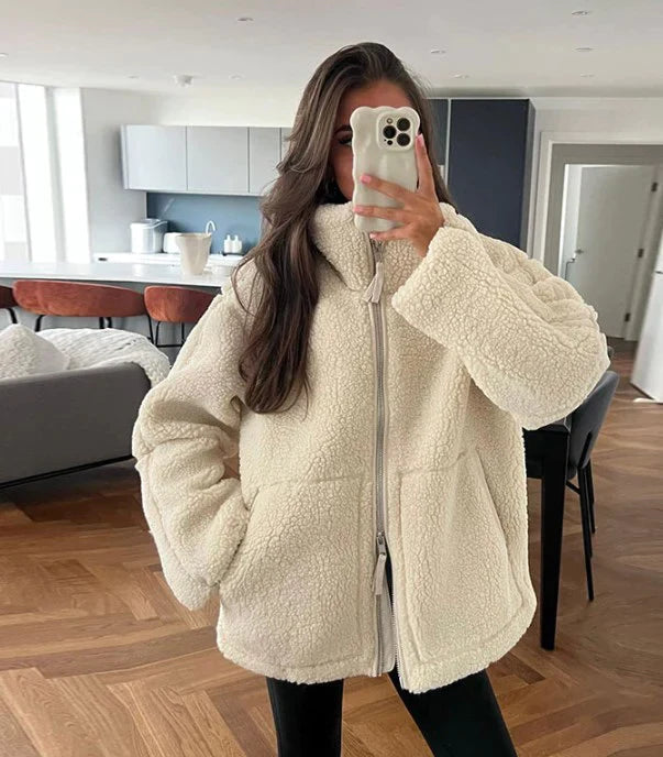 Kvinder Jacka Oversized Patchwork Design