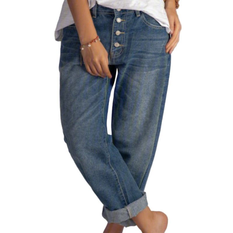 Kvinders Bukser Baggy Høj Talje Slidstærk Denim