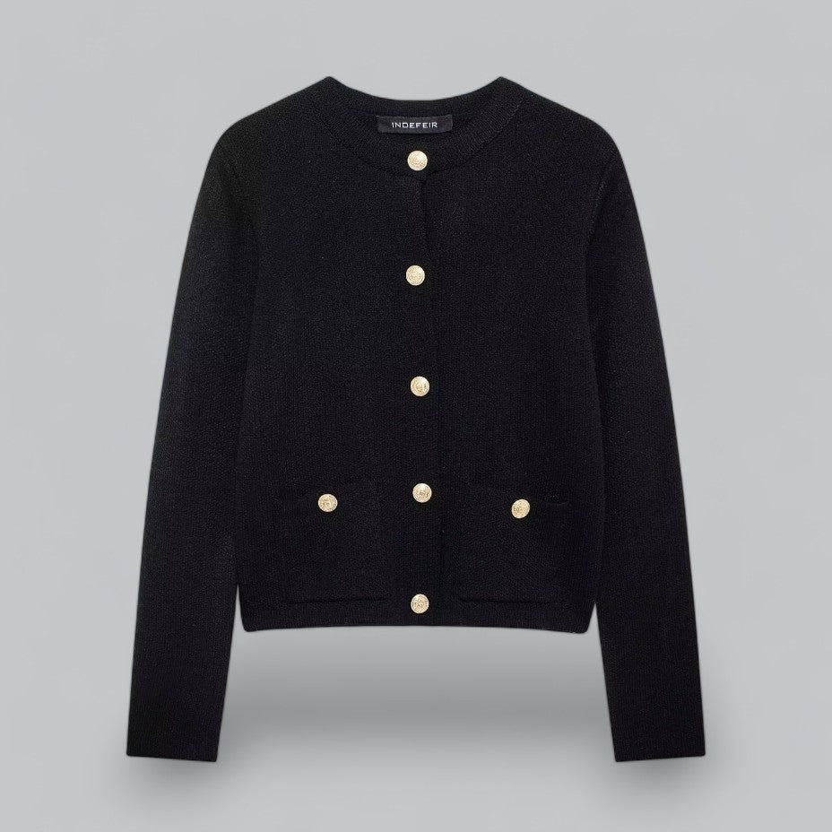 Kvinders Cardigan Med Guld Knapper Stilfuld Design