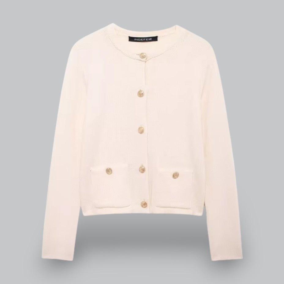 Kvinders Cardigan Med Guld Knapper Stilfuld Design