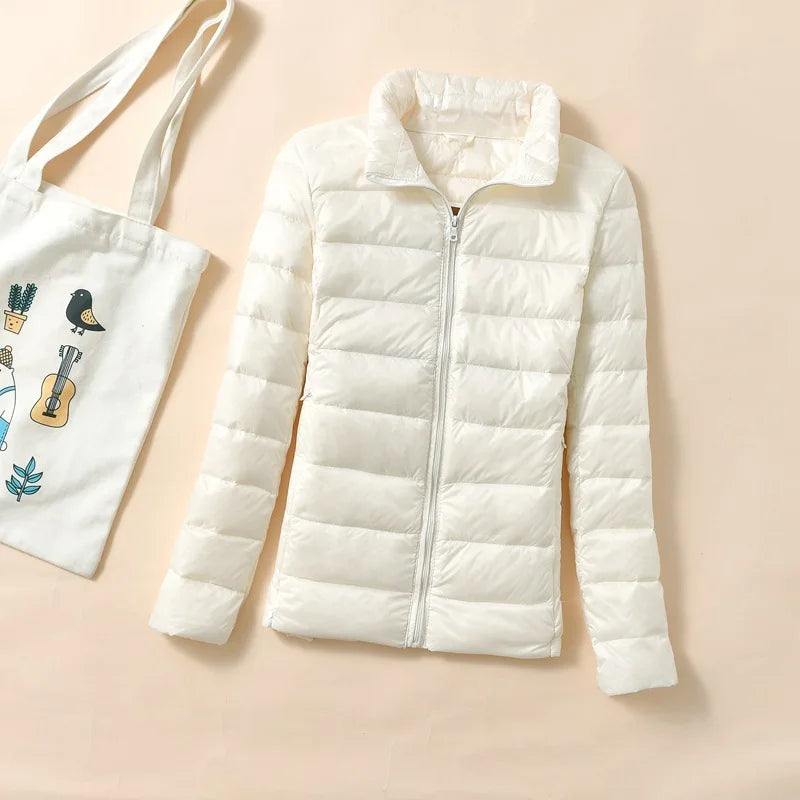 Kvinders Dunjakke Kort Quiltet Vinterjakke Puffer Parka